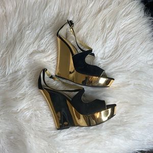 Michael Kors Gold and Black Platform Wedge Heel